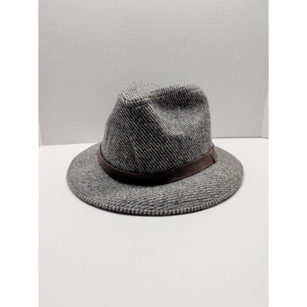 Vintage Bianchi JCPenney Gray Tweed Pure Wool Fedora Hat L 7 1/4-7 3/8